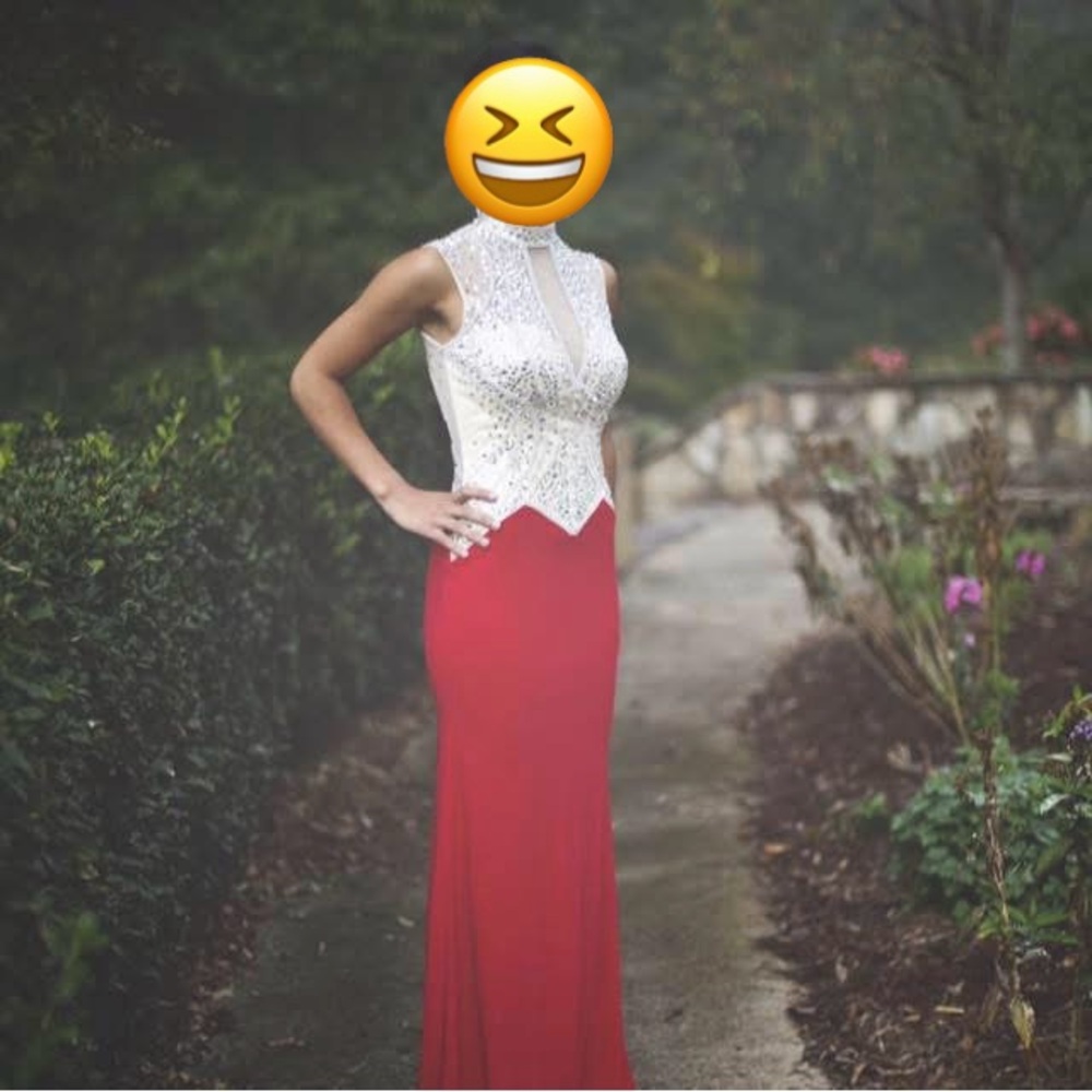 Milano Formals Elegant Red and White Evening Gown